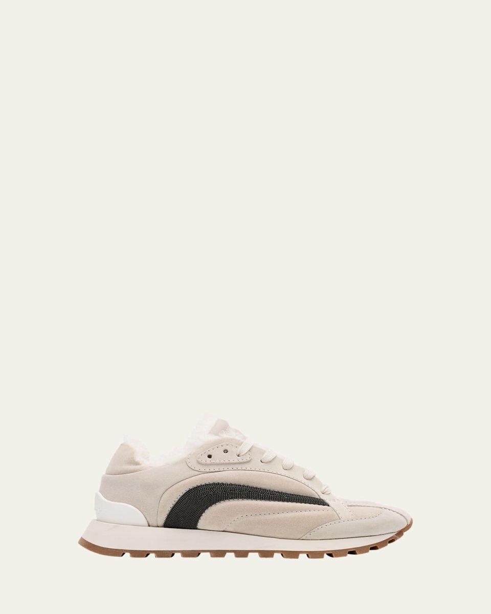 Suede Lace Up Sneaker With Shearling Lining